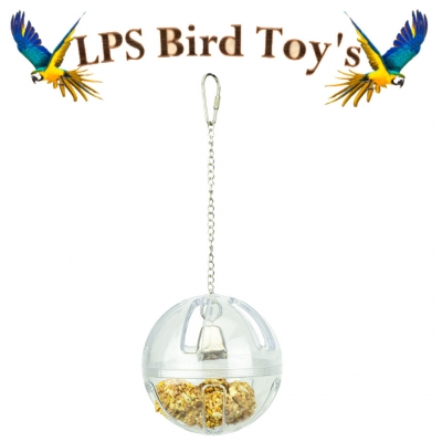 ACRYLIC BUFFET BALL ON CHAIN AND BELL FORAGING TOY